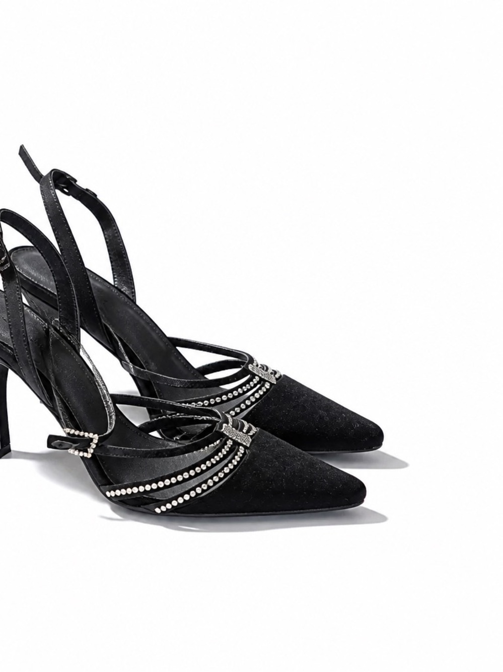 Valerie Stevens Black Strappy Heel with Rhinestone Accents Size 6